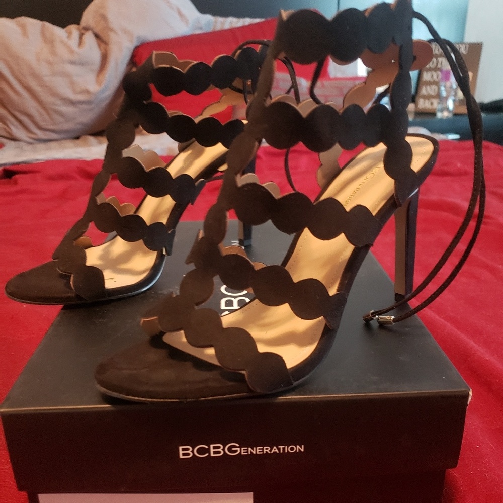 BCBG Generation strappy lace heels